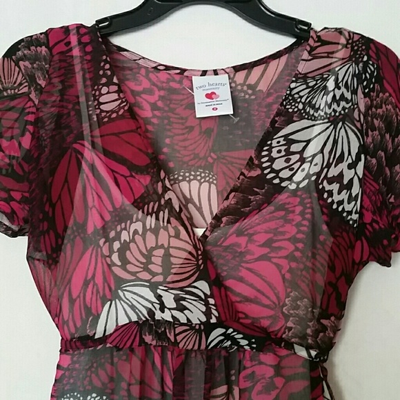 NWOT Two Hearts Maternity Sheer Butterfly Top - Picture 3 of 8